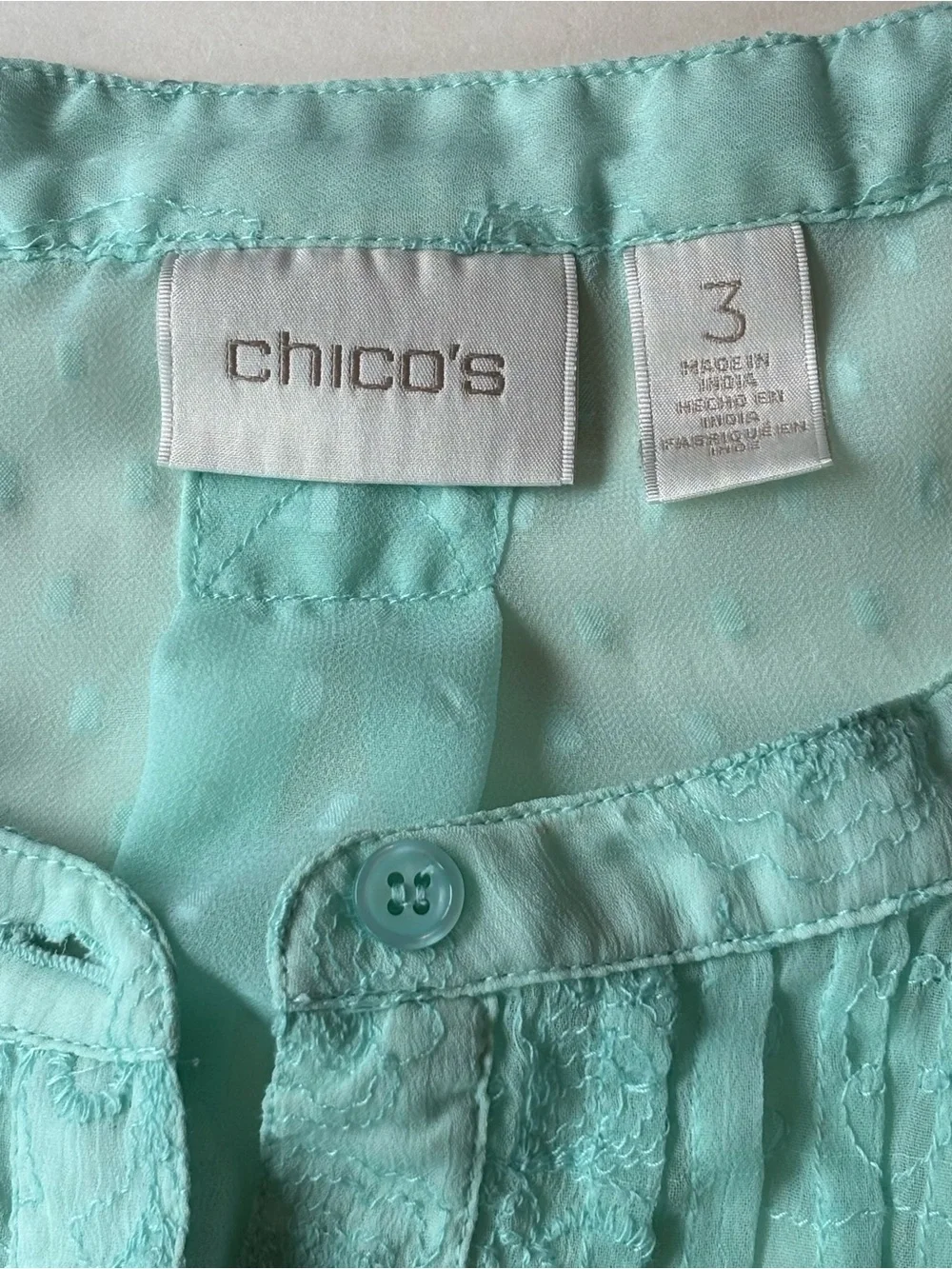 Chico’s Size XL Green Embroidered Sheer Blouse & Tank 2 Piece Set